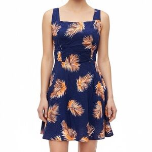 B. Original Orange Palm Print Navy Summer dress with Crisscross Back Dress M